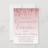Invitation Rose Gold Sparkle Parties scintillant Quinceanera (Devant)