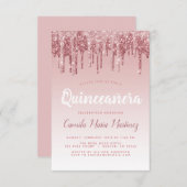 Invitation Rose Gold Sparkle Parties scintillant Quinceanera  (Devant / Derrière)