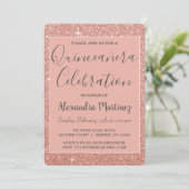 Invitation Rose Gold Sparkle Parties scintillant Quinceanera (Debout devant)