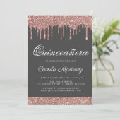 Invitation Rose Gold Sparkle Parties scintillant Quinceañera  (Debout devant)