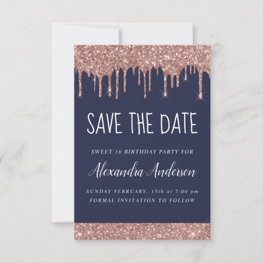 Invitation Rose Gold Sparkle Parties scintillant Sweet 16 Enr (Devant)