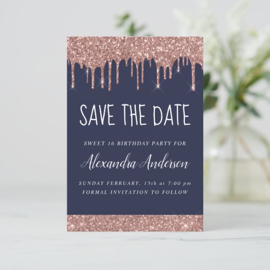 Invitation Rose Gold Sparkle Parties scintillant Sweet 16 Enr (Debout devant)