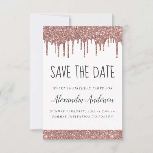 Invitation Rose Gold Sparkle Parties scintillant Sweet 16 Enr (Devant)