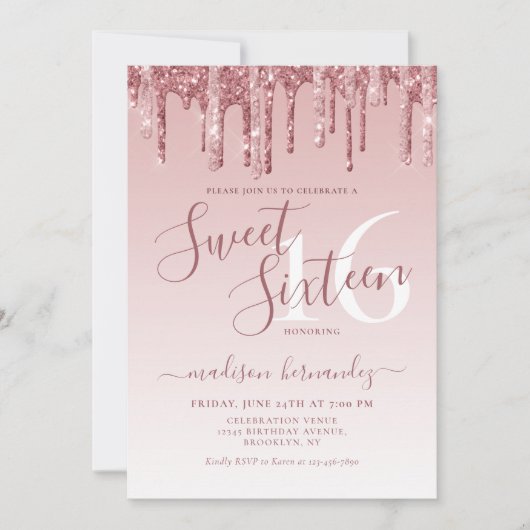 Invitation Rose Gold Sparkle Parties scintillant Sweet sixtee (Devant)