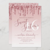 Invitation Rose Gold Sparkle Parties scintillant Sweet sixtee (Devant / Derrière)