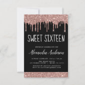 Invitation Rose Gold Sparkle Parties scintillant Sweet sixtee (Devant)
