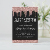 Invitation Rose Gold Sparkle Parties scintillant Sweet sixtee (Debout devant)