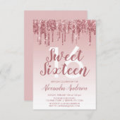 Invitation Rose Gold Sparkle Parties scintillant Sweet sixtee (Devant / Derrière)