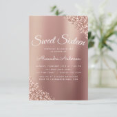 Invitation Rose Gold Sparkle Parties scintillant Sweet sixtee (Debout devant)