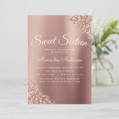 Invitation Rose Gold Sparkle Parties scintillant Sweet sixtee (Debout devant)