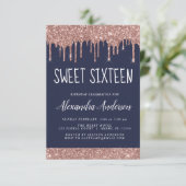 Invitation Rose Gold Sparkle Parties scintillant Sweet sixtee (Debout devant)