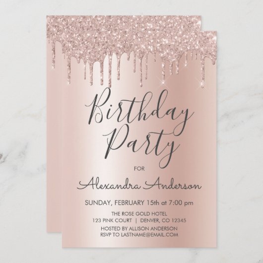 Invitation Rose Gold Sparkle Parties scintillant Tout âge Ann (Devant / Derrière)
