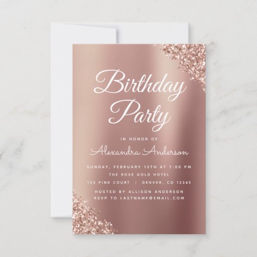 Invitation Rose Gold Sparkle Parties scintillant Tout âge Ann (Devant)