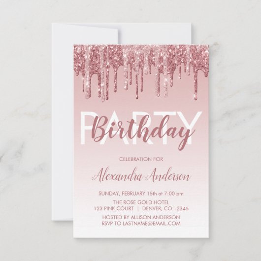 Invitation Rose Gold Sparkle Parties scintillant Tout âge Ann (Devant)