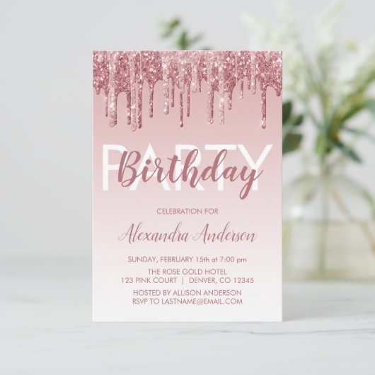 Invitation Rose Gold Sparkle Parties scintillant Tout âge Ann (Debout devant)