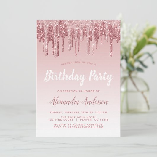 Invitation Rose Gold Sparkle Parties scintillant Tout âge Ann (Debout devant)