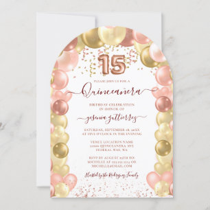 Invitation Rose Gold Sparkle Photo Quinceañera Balloon
