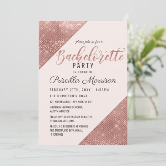 Invitation Rose Gold Sparkling Parties scintillant Sequin Bac (Debout devant)