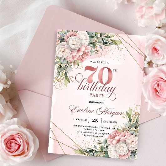 Invitation Rose Gold Splendide Aquarelle Florale 70e Annivers