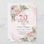Invitation Rose Gold Splendide Aquarelle Florale 70e Annivers (Devant)