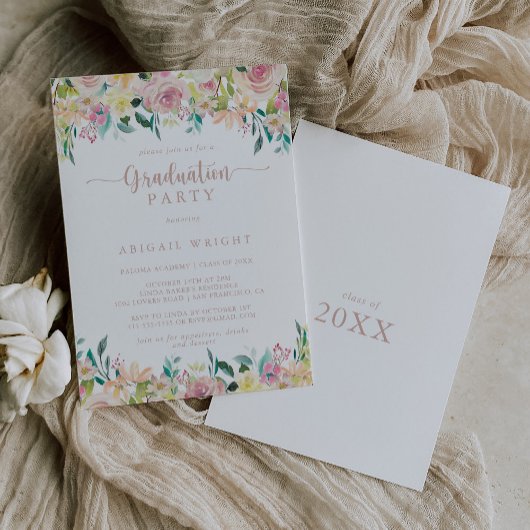 Invitation Rose Gold Spring Floral Graduation Party