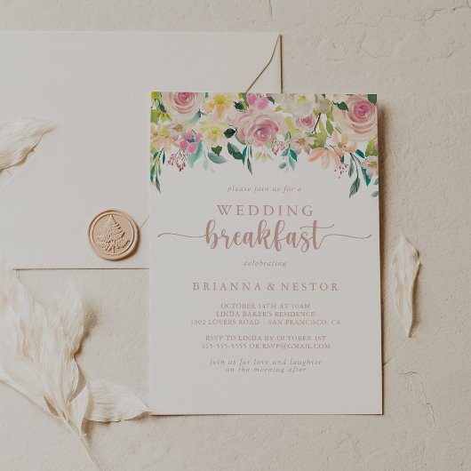 Invitation Rose Gold Spring Floral Mariage Petit déjeuner
