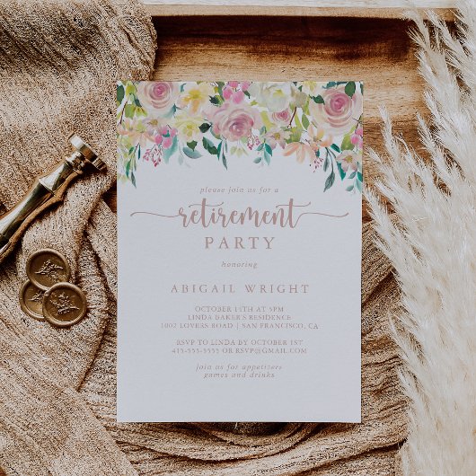 Invitation Rose Gold Spring Floral Retraite Party