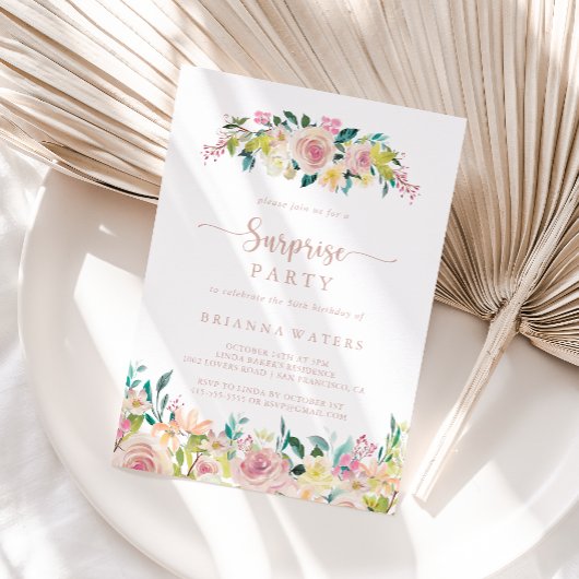 Invitation Rose Gold Spring Florale Surprise Party