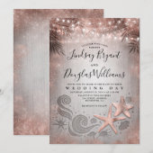 Invitation Rose Gold Starfish Couple Tropical Beach Mariage (Devant / Derrière)