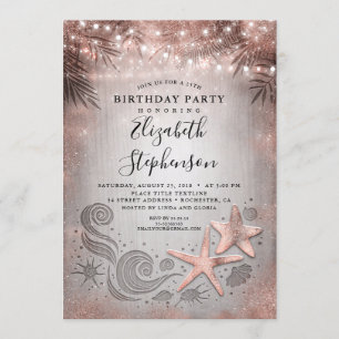 Invitation Rose Gold Starfish Tropical Beach Lights Anniversa