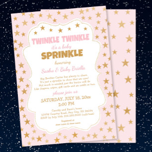 Invitation Rose Gold Stars Twinkle Baby Sprinkle 3745