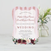 Invitation Rose Gold Stripes Bourgogne Blush Fleurs Mariage (Debout devant)