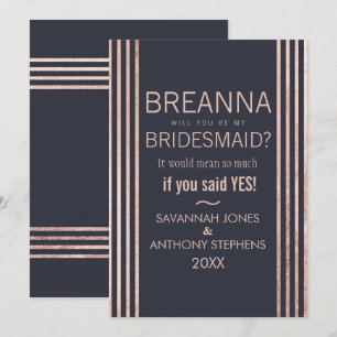 Invitation Rose Gold Stripes et Navy Blue Bridesmaitres