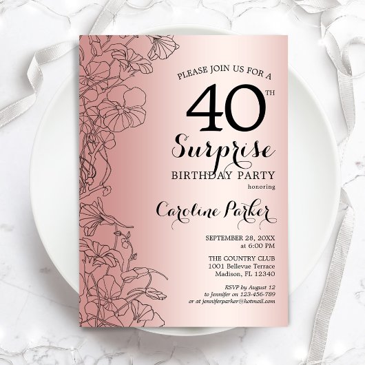 Invitation Rose Gold Surprise 40e fête d'anniversaire