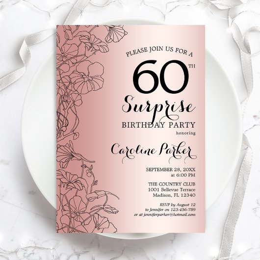 Invitation Rose Gold Surprise 60e fête d'anniversaire