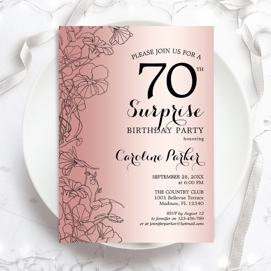 Invitation Rose Gold Surprise 70e anniversaire fête