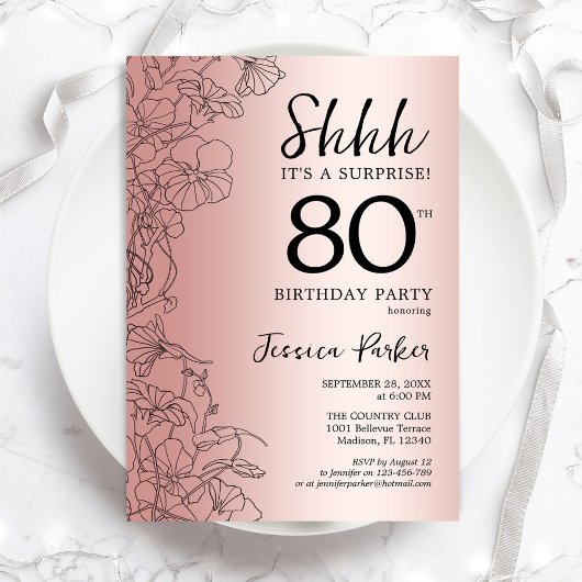 Invitation Rose Gold Surprise 80e anniversaire