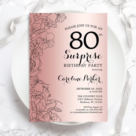 Invitation Rose Gold Surprise 80e fête d'anniversaire