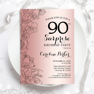 Invitation Rose Gold Surprise 90e fête d'anniversaire
