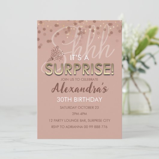 Invitation Rose Gold Surprise Anniversaire Femmes 60e, 70e, 8 (Debout devant)