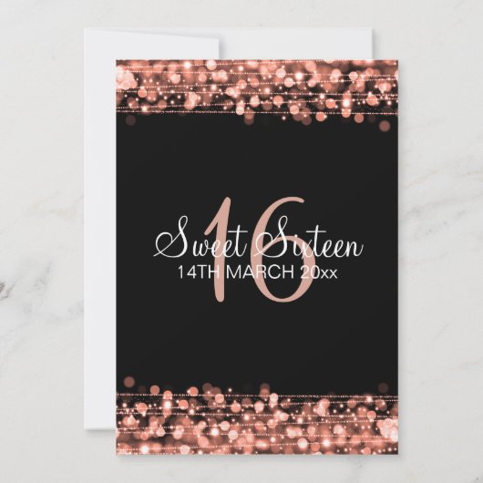 Invitation Rose Gold Sweet 16 Anniversaire Fête Étincelles (Dos)