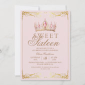 Invitation Rose Gold Sweet 16 couronne Anniversaire (Devant)