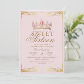 Invitation Rose Gold Sweet 16 couronne Anniversaire (Debout devant)