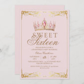 Invitation Rose Gold Sweet 16 couronne Anniversaire (Devant / Derrière)