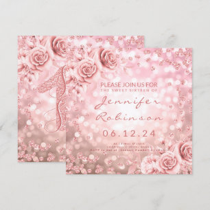 Invitation Rose Gold Sweet 16 Lumières de Parties scintillant