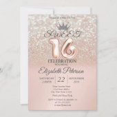 Invitation Rose Gold Sweet 16 Parties scintillant Bokeh Ombre (Devant)
