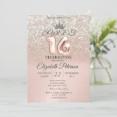 Invitation Rose Gold Sweet 16 Parties scintillant Bokeh Ombre (Debout devant)