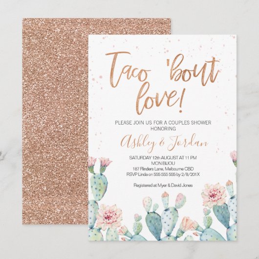 Invitation Rose Gold Taco ''bout Love Couple Shower (Devant / Derrière)