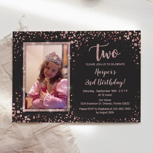 Invitation Rose Gold tendance Élégante 2e anniversaire filles