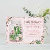 Invitation Rose Gold Terrarium Baby shower Cactus Rose Floral (Debout devant)